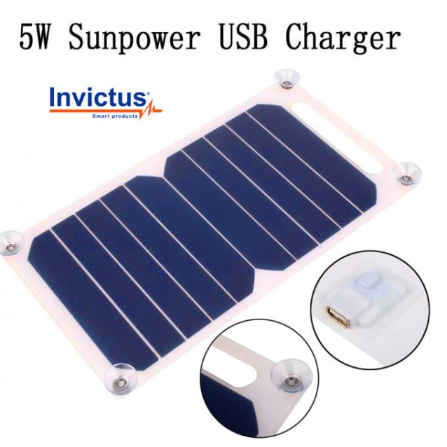 Ηλιακός Φορτιστής INVICTUS με Φωτοβολταικό Πάνελ 5W και Θύρα USB 5V-1A