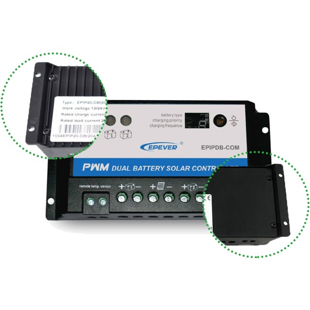 EPEVER EPIPDB-COM-20A PWM ΡΥΘΜΙΣΤΗΣ ΦΟΡΤΙΣΗΣ 2 ΜΠΑΤΑΡΙΩΝ 20Α 12/24V
