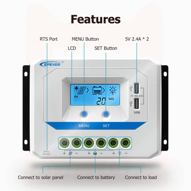 VS2024AU PWM ΡΥΘΜΙΣΤΗΣ ΦΟΡΤΙΣΗΣ EPSOLAR / EPEVER 20A 12/24V