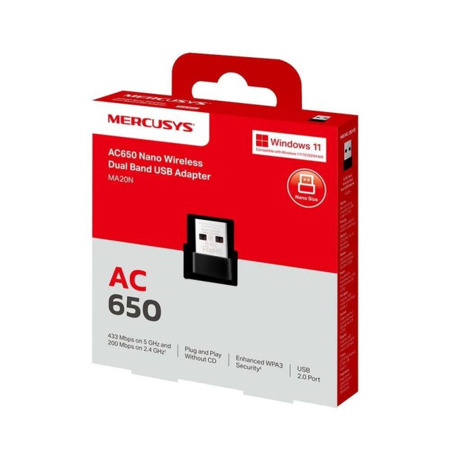 MERCUSYS ασύρματος USB αντάπτορας δικτύου MA20N, 650Mbps AC650, Ver 1.0