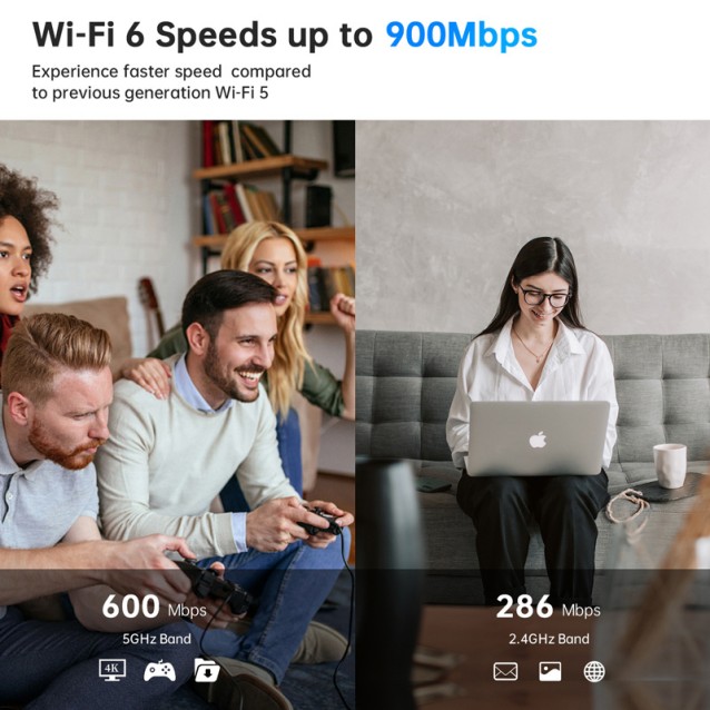 POWERTECH ασύρματος USB αντάπτορας δικτύου PT-1387, 900Mbps WiFi 6, Bluetooth 5.3