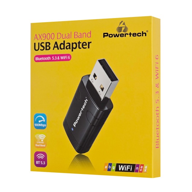 POWERTECH ασύρματος USB αντάπτορας δικτύου PT-1387, 900Mbps WiFi 6, Bluetooth 5.3