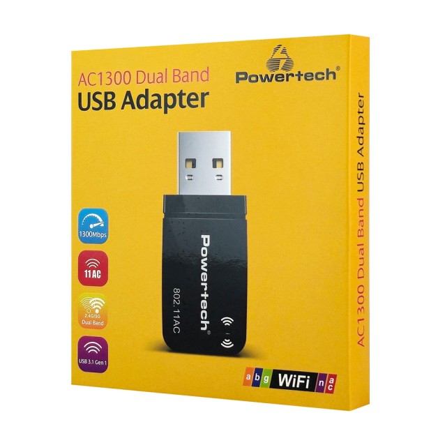 POWERTECH ασύρματος USB αντάπτορας δικτύου PT-1450, 1300Mbps dual band WiFi