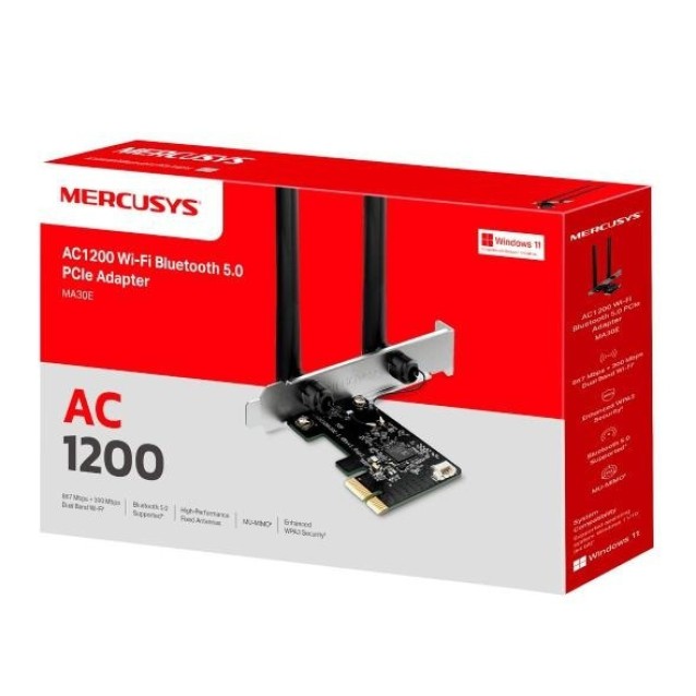 MERCUSYS κάρτα δικτύου WiFi & Bluetooth MA30E, AC1200, PCIe, Ver 1.0
