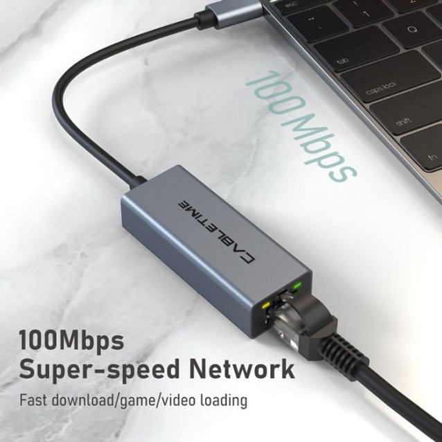 CABLETIME αντάπτορας δικτύου CT-CML100-AG, USB-C, 100Mbps Ethernet, γκρι