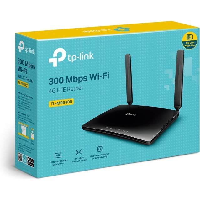 TP-LINK Wireless N Router TL-MR6400, 4G LTE, Wi-Fi 300Mbps, Ver. 4.0