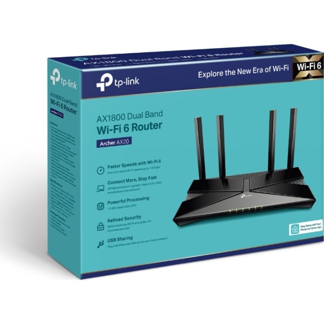 TP-LINK router Archer AX20, Wi-Fi 6, 1800Mbps AC1800, Ver. 1.0