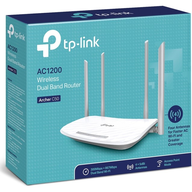 TP-LINK Router Archer C50, Wi-Fi 1200Mbps AC1200, Dual Band, Ver. 6.0