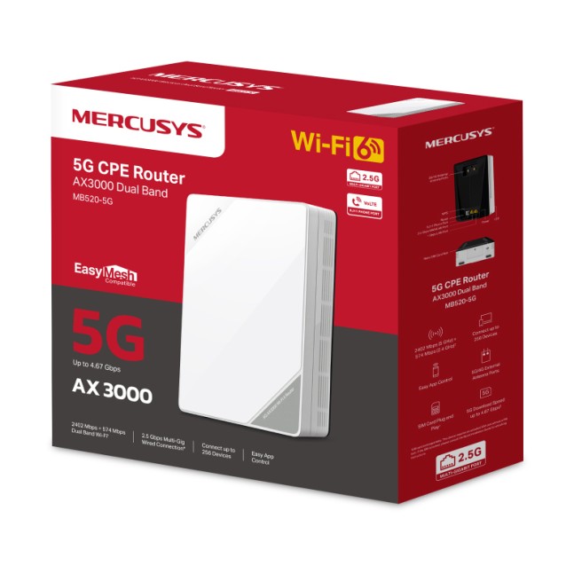 MERCUSYS Router MB520-5G με θύρα τηλεφώνου, 5G, AX3000 Dual Band WiFi 6, 3000Mbps, V.1.0