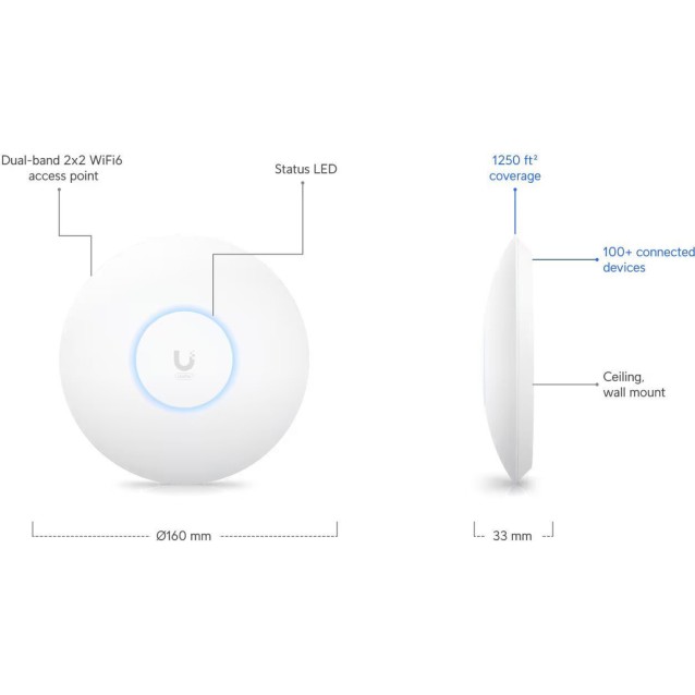 UBIQUITI Access Point UniFi U6+, WiFi 6, 3000Mbps, Dual band, PoE