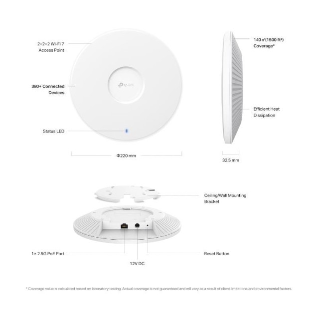 TP-LINK access point EAP772, οροφής, WiFi 7, 9300Mbps BE9300, Tri-Band, Mesh, V2.0
