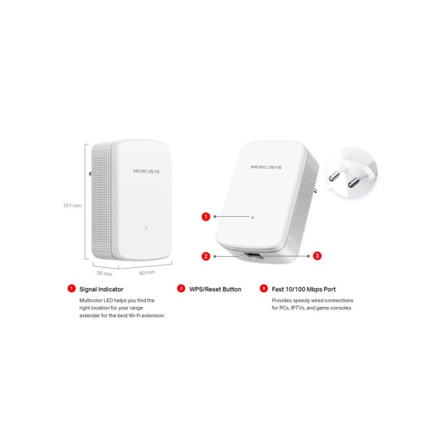 MERCUSYS Wi-Fi range extender ME10, 300Mbps, Ver. 1.0