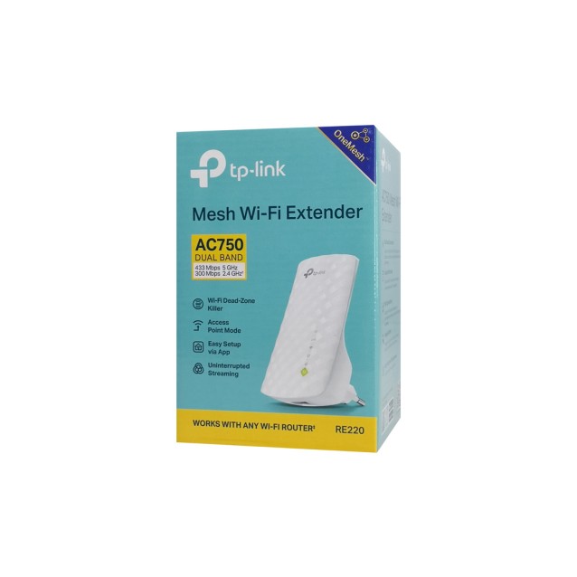TP-LINK mesh WiFi extender RE220, AC750, dual band, Ver 3.0