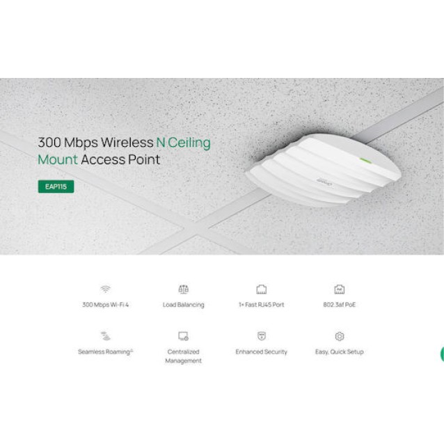 TP-LINK access point EAP115, 300Mbps, οροφής, V4.30