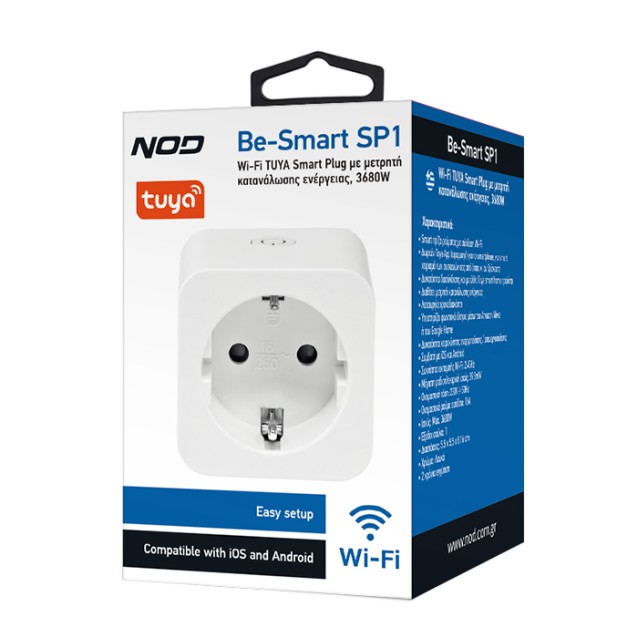 NOD BE-SMART SP1 Wi-Fi TUYA Smart Plug με μετρητή κατανάλωσης ενέργειας, 3680W