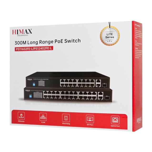 HIMAX PoE switch PS11602FE-L, 16x Ethernet PoE/2x Ethernet/2x SFP θύρες, έως 1000Mbps