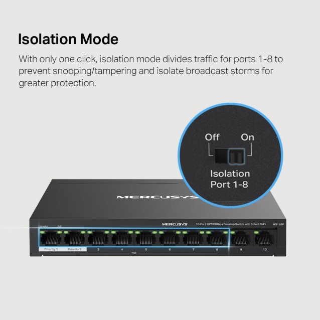 MERCUSYS MS110P 10-Port 10/100Mbps desktop switch με 8 θύρες PoE+