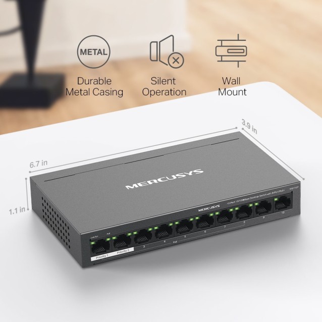 MERCUSYS MS110P 10-Port 10/100Mbps desktop switch με 8 θύρες PoE+