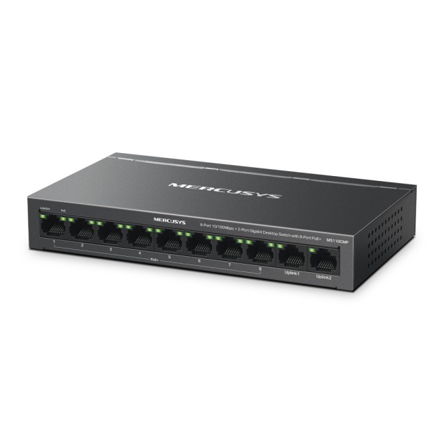 MERCUSYS Desktop Switch MS110CMP, 8x 10/100Mbps PoE+, 2x Gigabit, Ver. 1.0