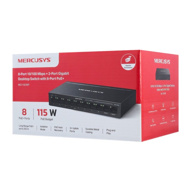 MERCUSYS Desktop Switch MS110CMP, 8x 10/100Mbps PoE+, 2x Gigabit, Ver. 1.0