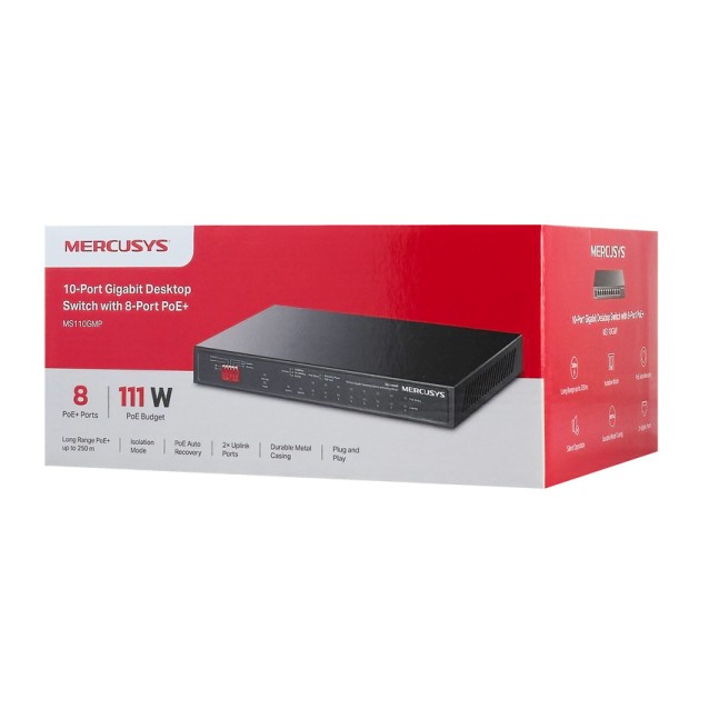 MERCUSYS Desktop Switch MS110GMP, 8x 10/100/1000Mbps PoE+, 2x Gigabit, Ver. 1.0