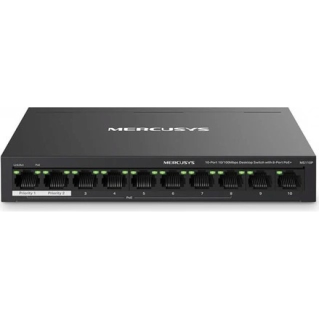 MERCUSYS Desktop Switch MS110GMP, 8x 10/100/1000Mbps PoE+, 2x Gigabit, Ver. 1.0