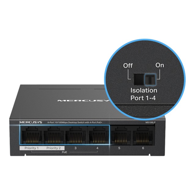 MERCUSYS MS106LP 6-Port 10/100Mbps desktop switch με 4 θύρες PoE+