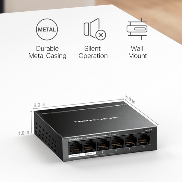 MERCUSYS MS106LP 6-Port 10/100Mbps desktop switch με 4 θύρες PoE+