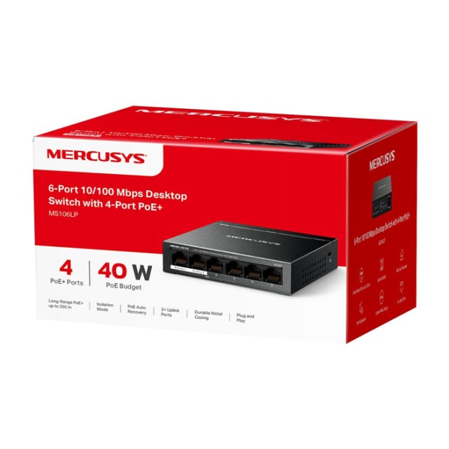 MERCUSYS MS106LP 6-Port 10/100Mbps desktop switch με 4 θύρες PoE+