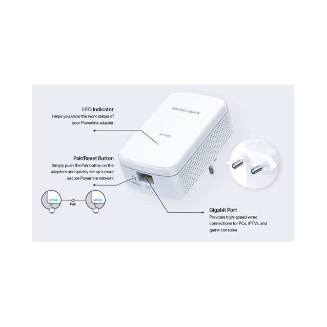 MERCUSYS Powerline MP500 Kit, AV1000 Gigabit, Ver: 1.0