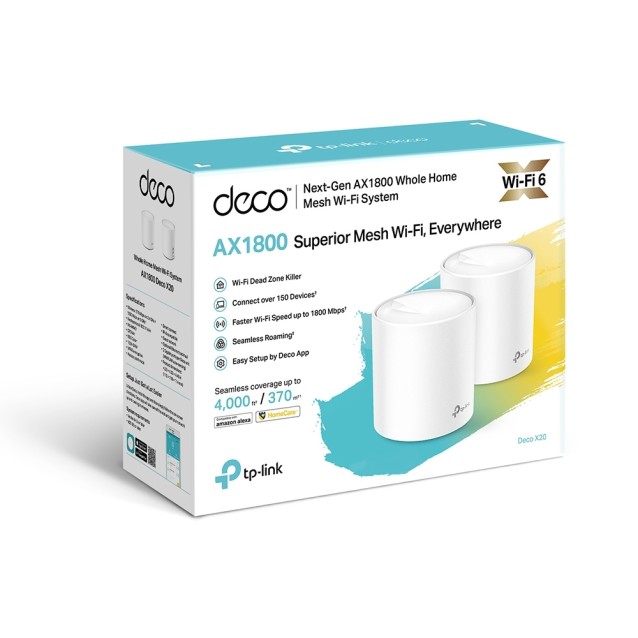 TP-LINK Mesh WiFi 6 access point Deco X20, AX1800 Dual Band, 2τμχ, V.2.0