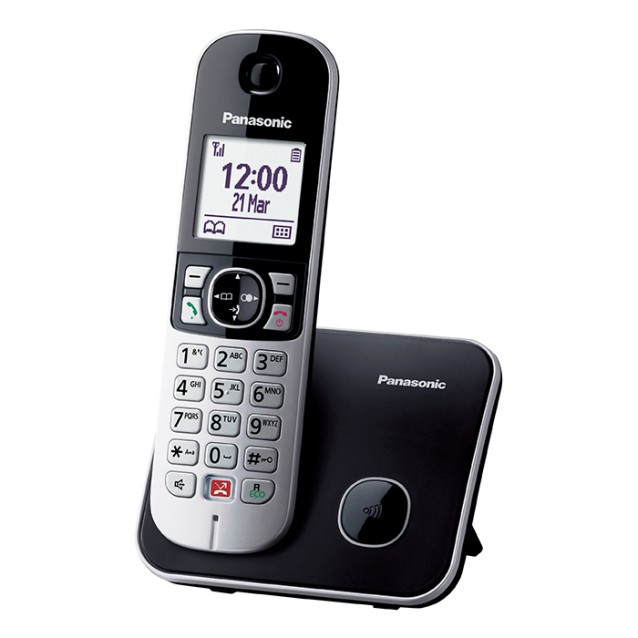 PANASONIC KX-TG6851GRB Ψηφιακή ασύρματη τηλεφωνική συσκευή με αναγνώριση κλήσης, δυνατότητα φραγής εισερχόμενων κλήσεων, τηλεφωνικό κατάλογο 200 ονομάτων,σε μαύρο/ασημί χρώμα.