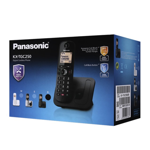 PANASONIC KX-TGC250GRB Ψηφιακή ασύρματη τηλεφωνική συσκευή με αναγνώριση κλήσης, δυνατότητα φραγής εισερχόμενων κλήσεων,σε μαύρο χρώμα.