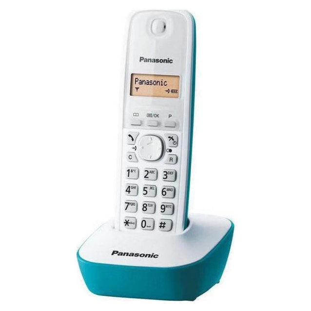 PANASONIC KX-TG1611GRC Ασύρματη τηλεφωνική συσκευή μικρού μεγέθους με αναγνώριση κλήσης και διάρκεια ομιλίας έως 15 ώρες, σε γαλάζιο/λευκό χρώμα.