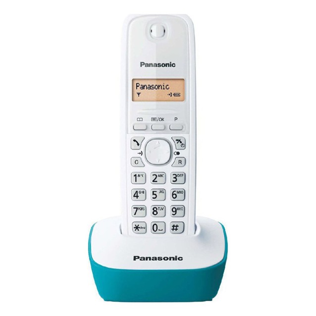 PANASONIC KX-TG1611GRC Ασύρματη τηλεφωνική συσκευή μικρού μεγέθους με αναγνώριση κλήσης και διάρκεια ομιλίας έως 15 ώρες, σε γαλάζιο/λευκό χρώμα.