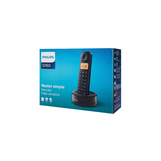 PHILIPS ασύρματο τηλέφωνο D1601B/34, με ελληνικό μενού, μαύρο