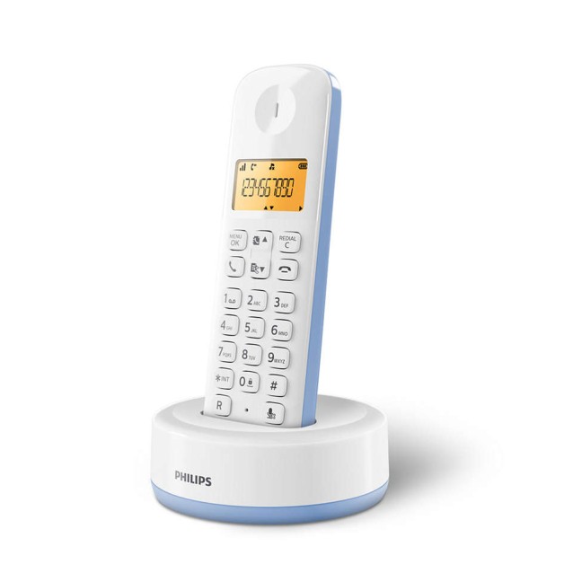 PHILIPS ασύρματο τηλέφωνο D1601S-34, με ελληνικό μενού, λευκό-μπλε