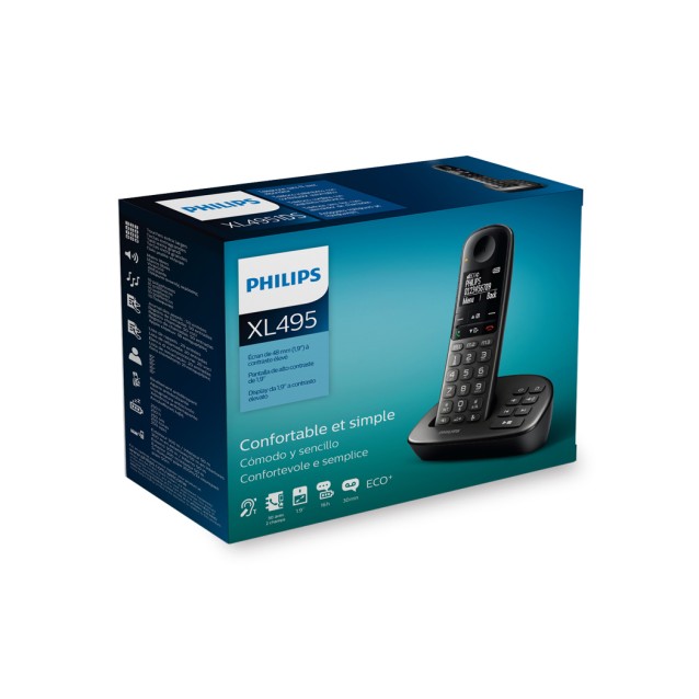 PHILIPS ασύρματο τηλέφωνο XL4951DS/34 ελληνικό μενού, τηλεφωνητής, μαύρο