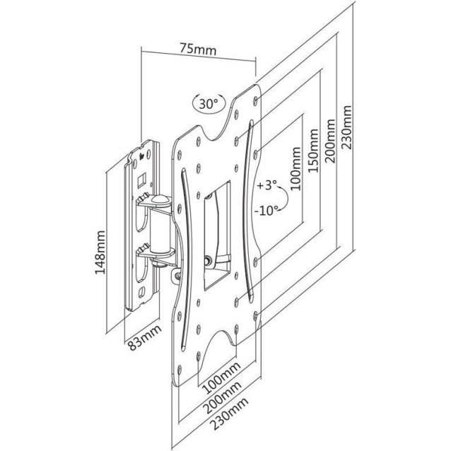 BRATECK επιτοίχια βάση τηλεόρασης KLA27-220, 23-42", έως 30kg, full motion