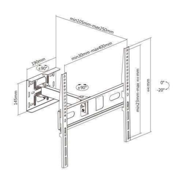 BRACKET LCD16-1 Επιτοίχια Βάση τηλεόρασης 32'' - 65'', 25kgs, Vesa600x400