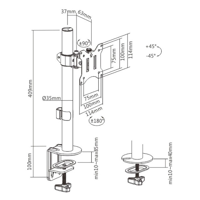 BRATECK βάση γραφείου οθόνης LDT57-C01, 17-32", έως 9kg