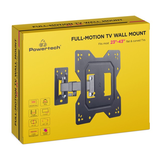 POWERTECH επιτοίχια βάση PT-1128 για τηλεόραση 23-43", full motion, 30kg