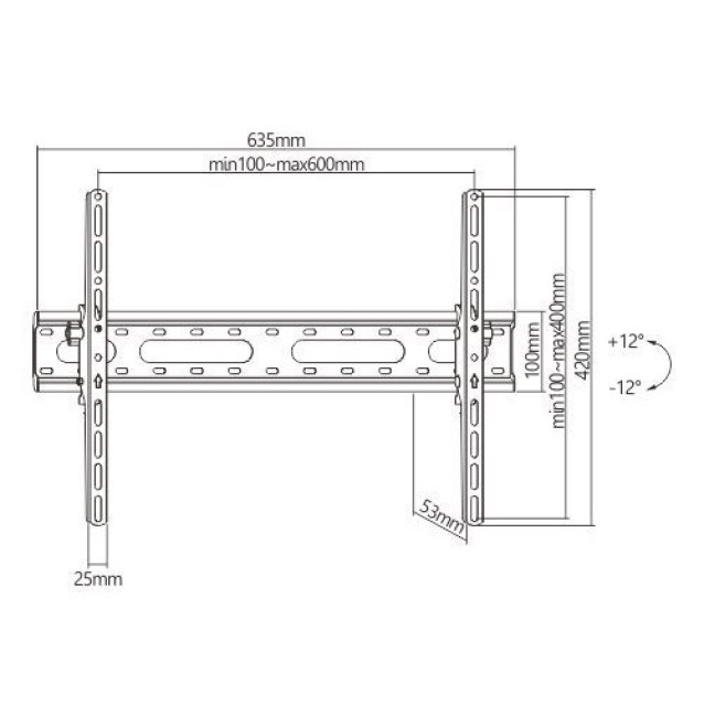 POWERTECH επιτοίχια βάση τηλεόρασης PT-1275, 37-80", έως 45kg, ρυθμιζόμενη κλίση