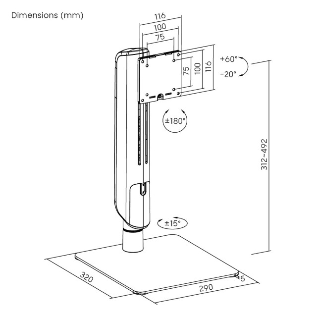 BRATECK βάση γραφείου οθόνης LDT70-T01, 17-49", έως 18kg, heavy duty