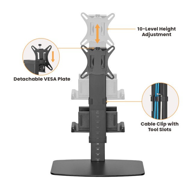 POWERTECH βάση γραφείου οθόνης PT-1449 με βάση mini PC, 17-32", έως 8kg