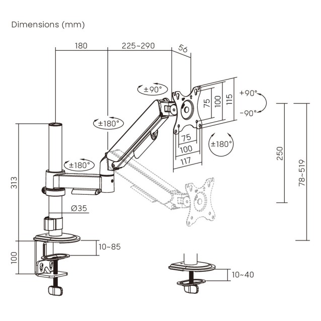 BRATECK βάση γραφείου οθόνης LDT97-C012PE, 17-32", έως 9kg