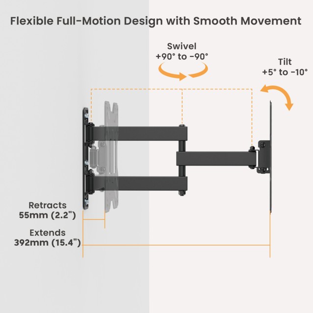POWERTECH επιτοίχια βάση τηλεόρασης PT-1556, 23-43", έως 30kg, full motion