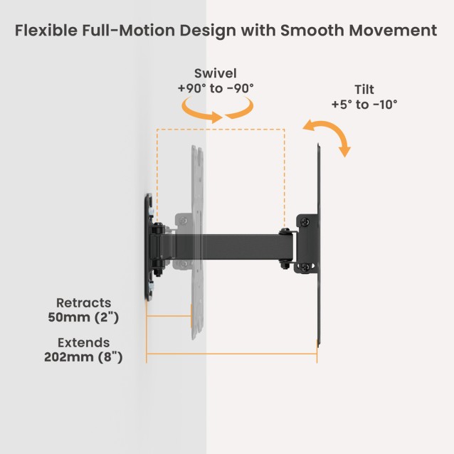 POWERTECH επιτοίχια βάση τηλεόρασης PT-1555, 23-43", έως 30kg, full motion