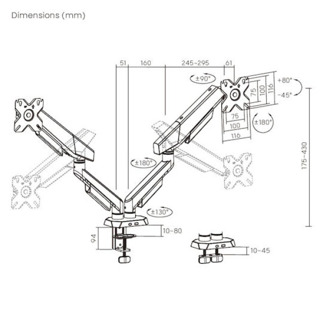 BRATECK βάση γραφείου για 2x οθόνες LDT114-C024, 17-35", έως 12kg