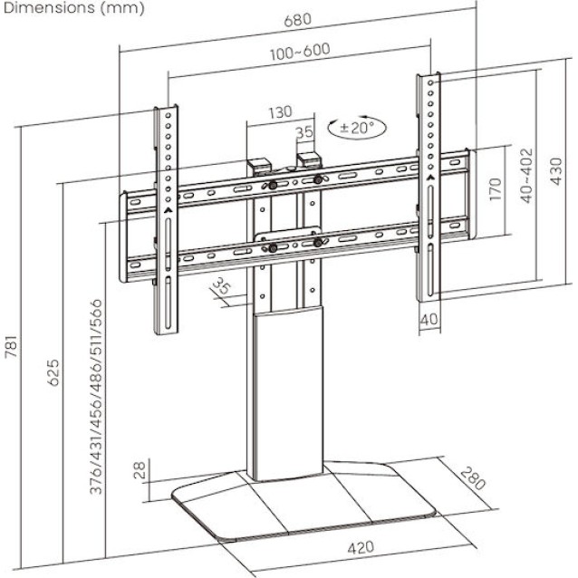 BRATECK επιτραπέζια βάση τηλεόρασης LDT03-29LD, 32-77", έως 40kg